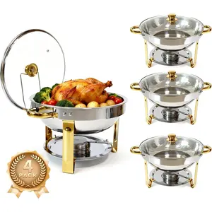 4-Pack Chafing Dishes for Buffet, 6QT 304 Stainless Steel Chafing Dish Buffet Set with Glass Lid, Complete  Warmers for Parties Buffet Catering Events Dinners,  &