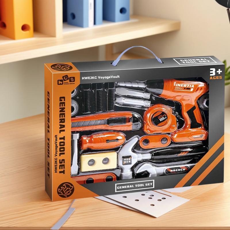 New Boys' Role-Play Toy Set Simulation Toolbox with Electric Chainsaw Electric Drill and Inertia Drill for Kids 3+