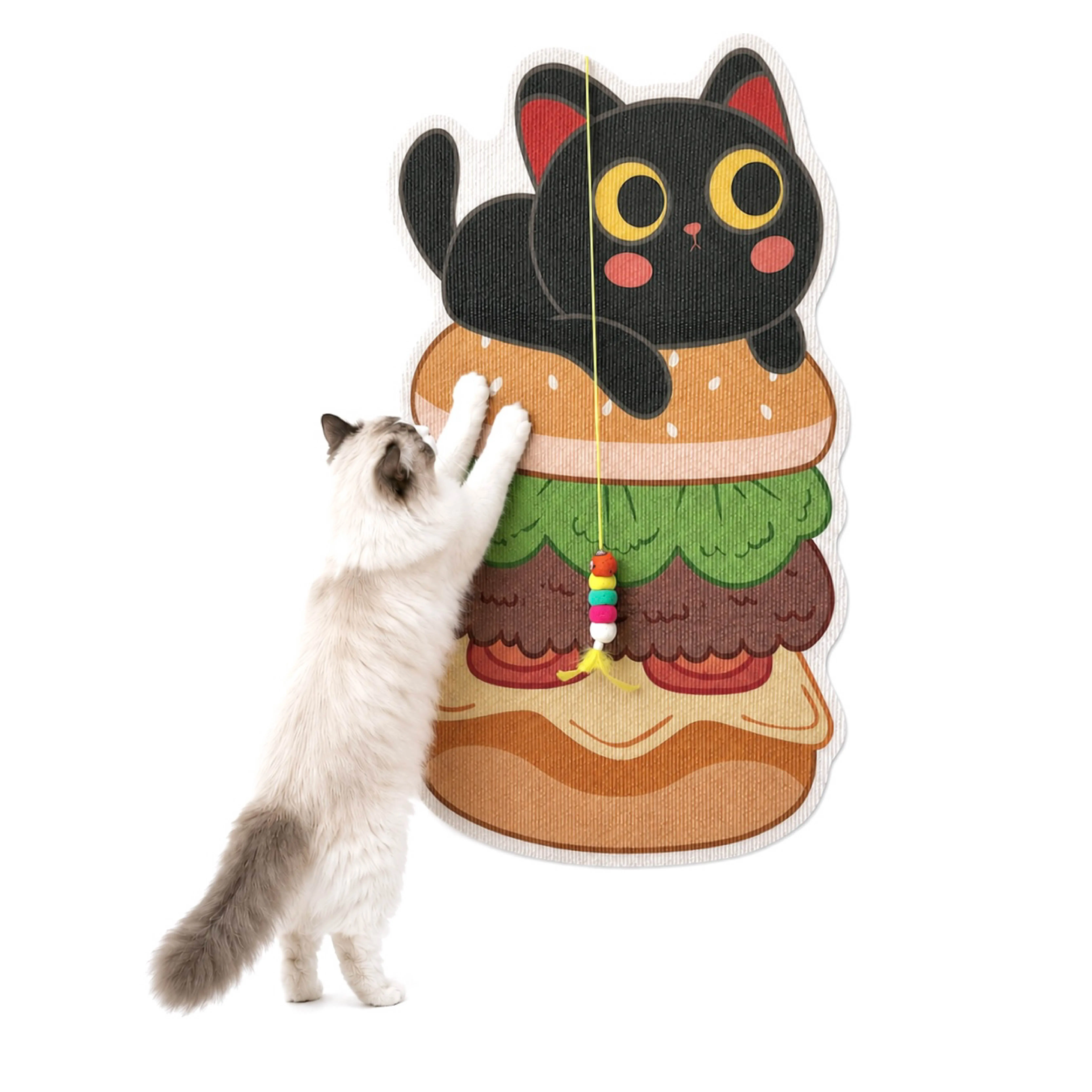 Cat Scratcher Mat with Free Cartoon Hamburger-Christmas Tree-Animal Print Toy, Self-Adhesive Felt Scratch Pad, Indoor Cat Furniture & Wall Protector, Easy to Cut & Customize