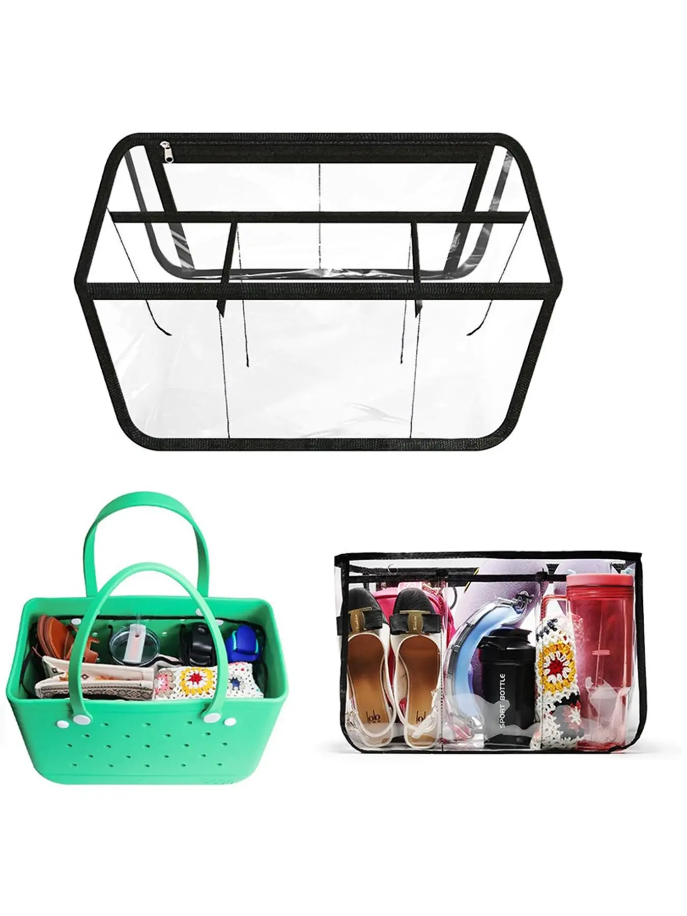 Clear Beach Bag Organizer Inserts, Accessory Divider Pouch, Bag Organizer Pouches, Purse Insert Organizer, Fits Rubber Tote Bags, Organize and Separate Spaces, All-Season Casual Style, Travel Storage Pouch, Travel Organization Pouch, Organizing Pouch