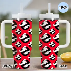 PIKPAKA Ghostbusters Vacuum Flasks 40oz Stainless Steel Tumbler with Handle & Straw, Vacuum Insulated Travel Mug Keeps Drinks Cold Up to 12 Hours, Leak-Resistant Cup for Iced Coffee, Water, Office, Gym or Travel