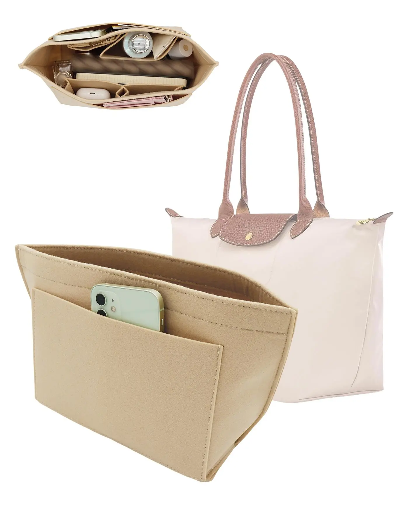 Portable Multi-Pocket Storage Bag for Longchamp Bags, Plain Color Lining, Perfect Inner Pocket Organizer, Casual Style, All Seasons