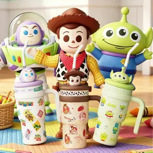 MINISO Toy Story 24oz Insulated Stainless Steel Flask, Vacuum Flask Tumbler with Lid - 3D Buzz Lightyear-Woody-Alien Lid, Silicone Straw, Leak-Resistant Portable Coffee Mug, Flasks, Tumbler With Lid Vacuum Flasks