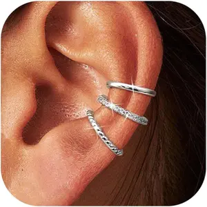 LOYALLOOK 3Pcs Ear Cuff Earrings for Women 14K Gold Plated Ear Cuffs Non Piercing Clip on Cartilage Earring Trendy Fake Earrings Hypoallergenic Huggie Hoop Clip Cuff Earring Lightweight