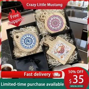 4ps Home Decor Wood-Look Ceramic Insulated Coasters Set With Handles  Heat-Resistant Kitchen Decor Set of Four Perfect for Plates Bowls Cups Coffee Pots and More Ideal Holiday Gift Choice Tableware