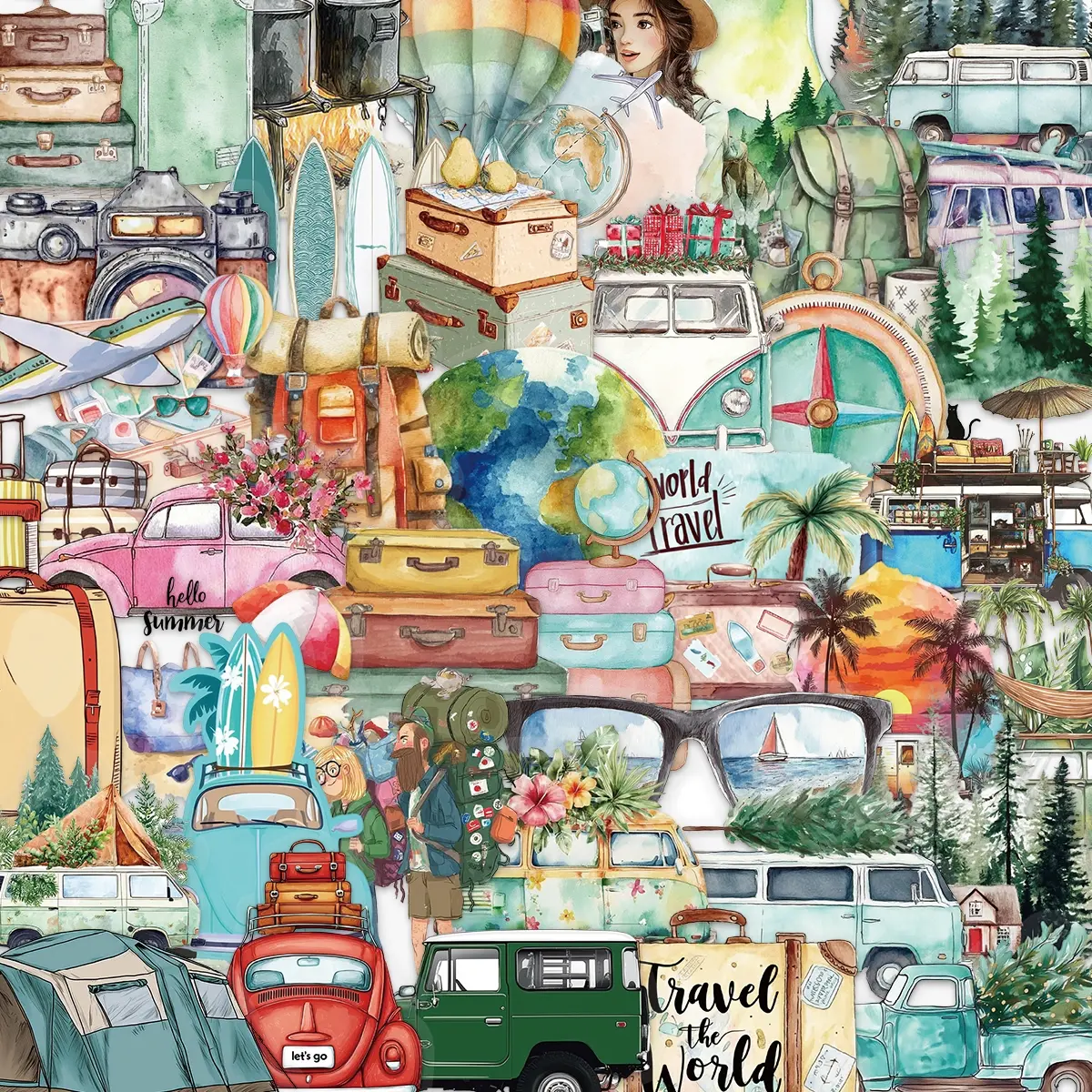 50 Outdoor Travel Hiking Landscape Watercolor Durable Stickers, Personalized Decorative Phone Toy Notebook Decals, DIY Wall Art Adhesive Labels, Cellphone