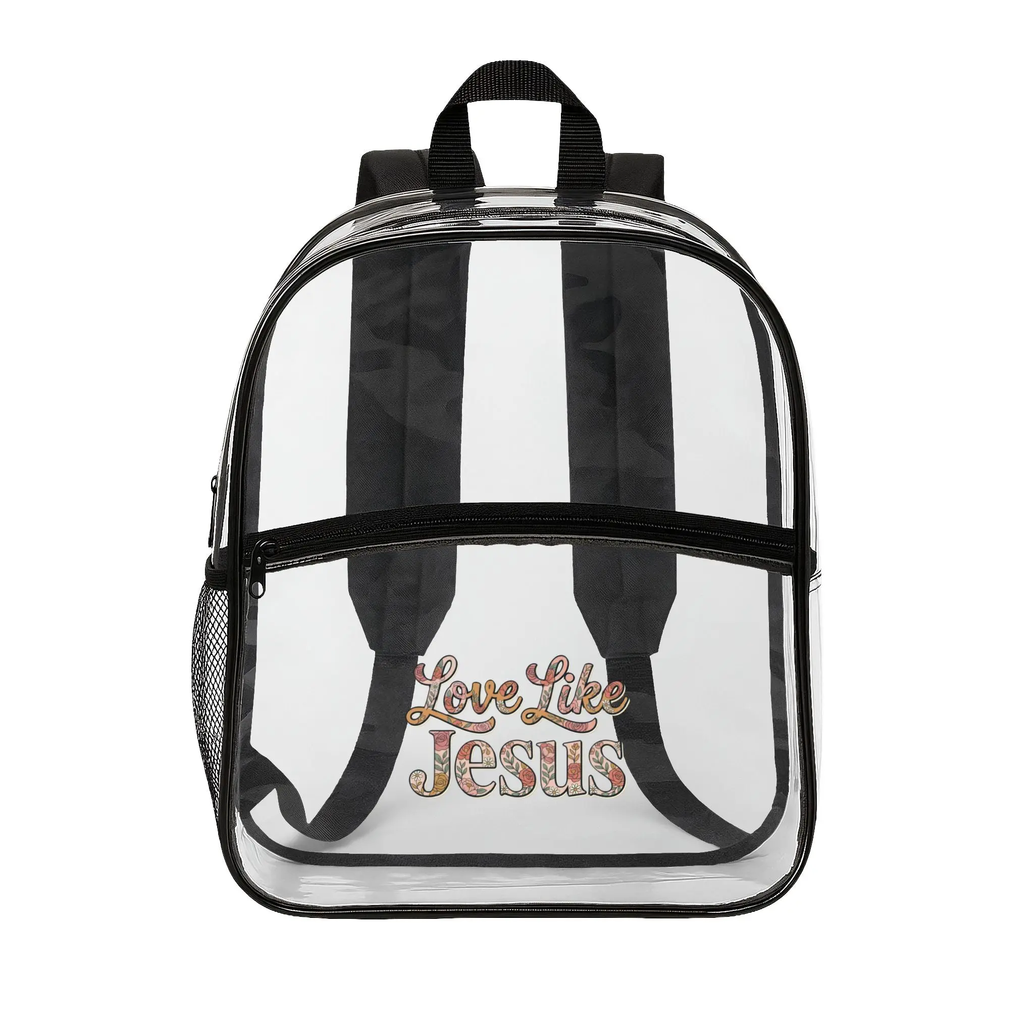 Clear Backpack – "Love Like Jesus" Clear School Backpack, TSA-Compliant Religious Carry Bag