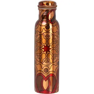 Copper Water Bottle - 30 Oz Large - A Multi-print Design for Ayurvedic Pure Copper Vessel For Drinking Healthy Water