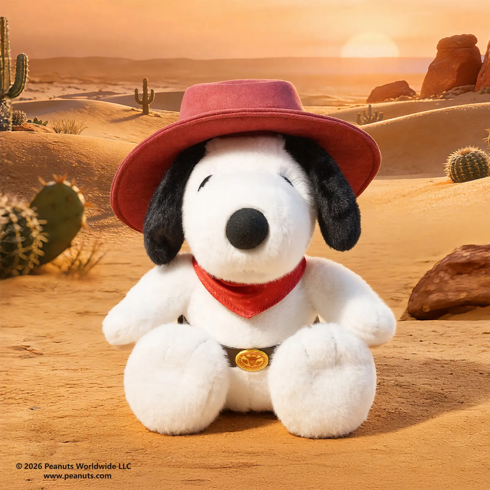 MINISO Peanuts Snoopy Western Cowboy Plush Doll, 10.6 Inch Licensed Snoopy Stuffed Toy with Cowboy Hat & Red Bandana, Cute Collectible Figure Gift for Fans