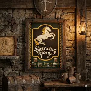 [No Frame] The Pranciing Pony Poster, Vintage LOTR Tavern Sign, MiIddle Earth Wall Art, LOTR Fan Gift, Rustic Bree Pub Print
