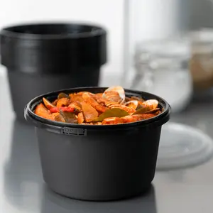 [150 sets] 52 oz PP Tamper Resistant Injection Molded Microwaveable Black Food Container w/Clear lid
