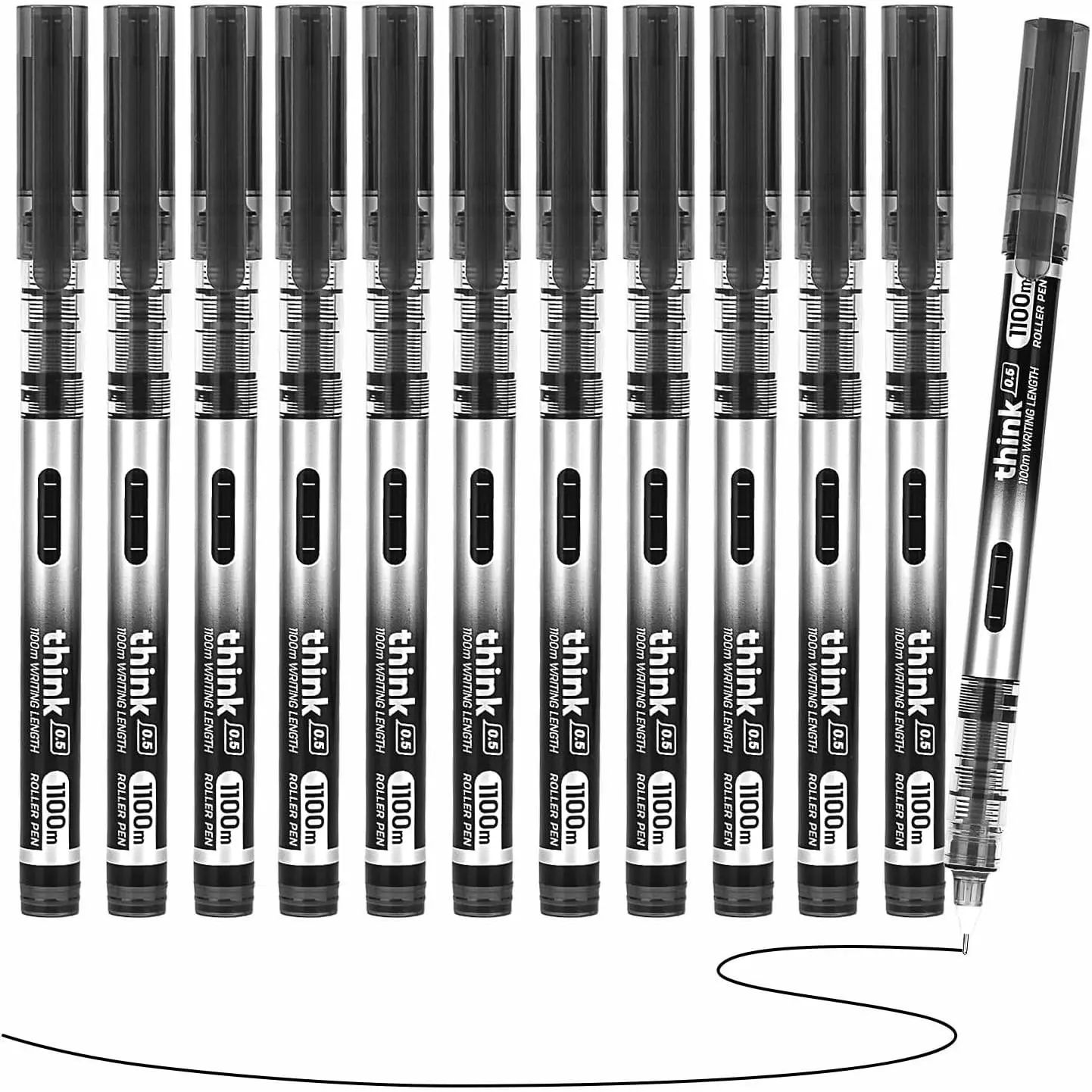 12 Pack Liquid Ink Rollerball Pens, 0.5mm Black Roller Ball Pens Extra Fine Point Quick Dry Liquid Ink Pens for Journaling, Note Taking, Smooth Writing, School & Office Supplies