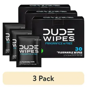 (3 pack) Products Wipes Flushable Wipes, Unscented, 30 Individually Wrapped Wipes