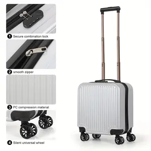 18 Inch Carry On Luggage Airline Approved, Underseat Hardshell Small Carry Suitcases with 360° Spinner Wheels, Rolling Suitcase with Coded lock, Silvery