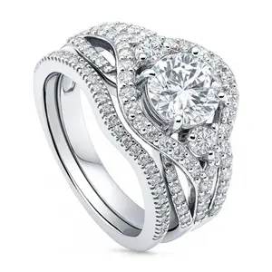 BERRICLE Sterling Silver 3-Stone Wishbone Engagement Rings Statement Stackable Band for Women, 1.25 Carat Round Cut Cubic Zirconia CZ Ring Set