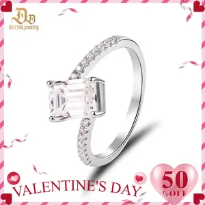 Delzzad 2ct Sparkling Step Cut Engagement Ring Wedding Band Synthetic Moissanite S925 Ring Band Jewelry Perfect Birthday Engagement Wedding Anniversary Christmas Gift