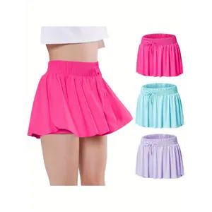 3pcs Girls' Flowy Athletic Shorts with Spandex Liner - 2-in-1 Butterfly Skirt Design for Running, Fitness & Sports, Elastic Waistband, Light Purple, Blue-Green, Mint Green, Non-See-Through Nylon Blend Fabric