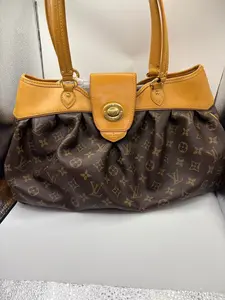 Pre-owned Louis Vuitton Boétie large “bean bag” style shoulder/handbag, 40 × 25 cm. Brown Monogram canvas with leather trim and gold tone hardware