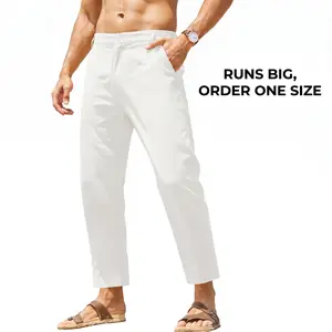 Coofandy Men's Cotton-Linen Elastic Waist Lightweight Relaxed Fit Pants, Casual Yoga Beach Pants with Pockets