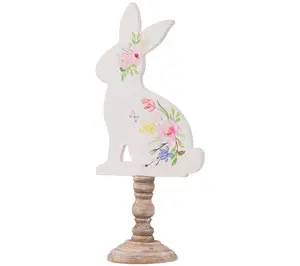 Glitzhome Easter Bunnies Sitting on Faux CandleSticks S/2