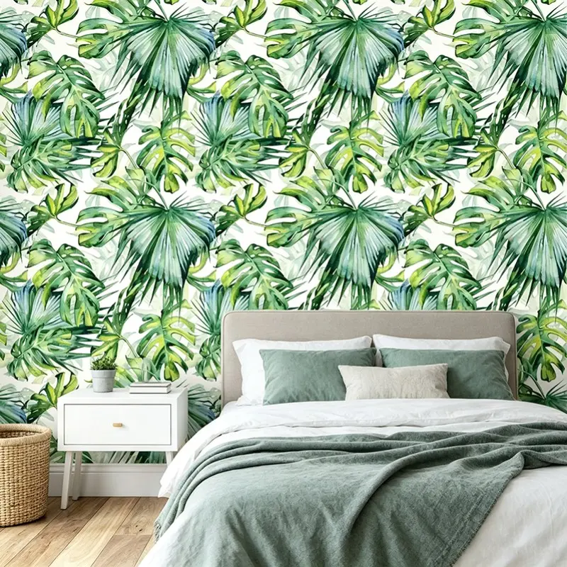 Peel & Stick Jungle Leaf Wallpaper, Aesthetic Watercolor Monstera Print, Removable for Bedroom and Interior Walls Decor, No Residue, Mould-Proof