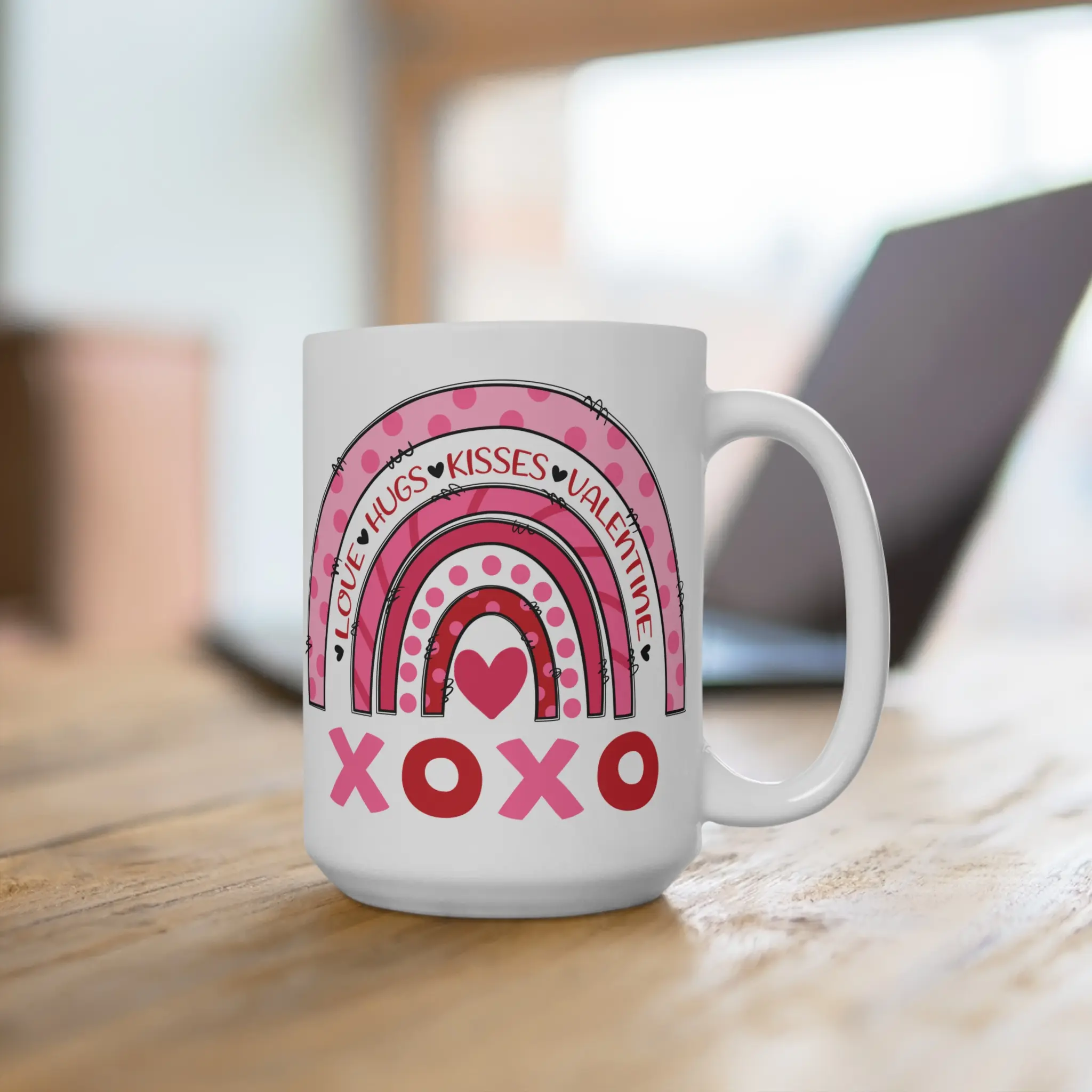 Hugs And Kisses Rainbow Valentines Day Ceramic Coffee Mug 15oz Drink Drinkware Cup Reusable Washable