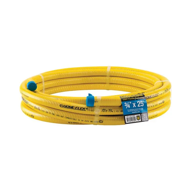 212 MAIN Seismic Safe CSST Flexible Gas Tubing - IAPMO Certified, Bends Around Corners for Seismic Areas, Home-Flex 4884011, 0.75 in. Dia. x 25 ft., Yellow, 1/2 In.