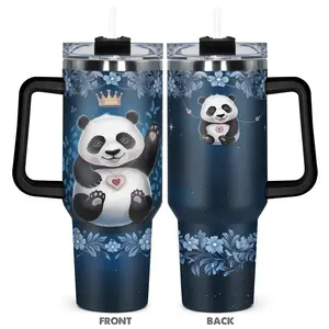 Panda Pattern Tumbler,   1 Count 40oz Stainless Steel Insulated and Durable Water Bottle with Lid, Birthday Gift for Friend