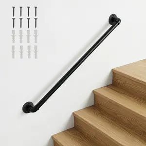 3Ft Black Iron Courtyard Stair Handrail, Outdoor Safety Railing, Dealsforyoudays