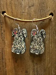 Floral Bunny Wood Earrings – 2” Easter Bunny Dangle Earrings – Spring Wooden Earrings