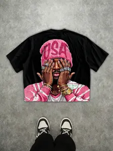 USA portrait printed short sleeved Round Neck, Crewneck T-shirt Casual Streetwear suitable for both men and women, European and American street fashion Y2K