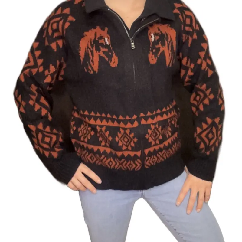 Full zip - black and bold horse sweater jacket