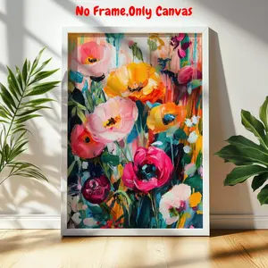 Floral Pattern Unframed Painting, Modern Canvas Wall Art, Wall Decor for Home Living Room Bedroom, Home Decor, Room Decor, No Frame, Ornaments, Flower