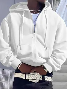 Unisex Hooded Zipper Jacket, Long Sleeve Fashion Casual Street Style Outerwear, Suitable for Men & Women, Daily Wear Essentials, Menswear