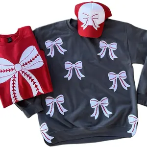 Baseball Bow Pullover for Women - with bow appliqué —- hat sold separately