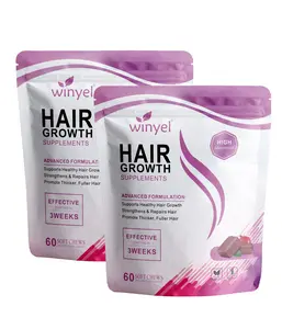 [2 PCS]WINYEL Hair Growth Soft Chewables, containing hair growth vitamins for men and women, biotin, to help create thicker, fuller, and stronger hair, mixed berries, 60 soft chewables. Healthcare Supplement Edible Fitness
