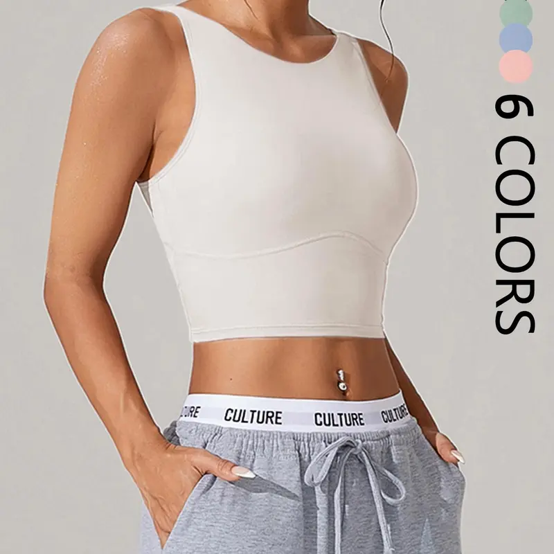 Women's Solid Color Crop Sports Bra, Breathable Comfortable Sports Bra, Ladies Sportswear for Indoor Outdoor Wear