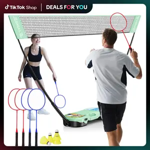 【Holiday Haul】BAGAIL Portable Badminton Net Set - Storage Case - Freestanding Base - Quick Setup - Pop Up Badminton Net with 4 Rackets, 4 Shuttlecocks for Indoor & Outdoor Games, Backyard Family Fun