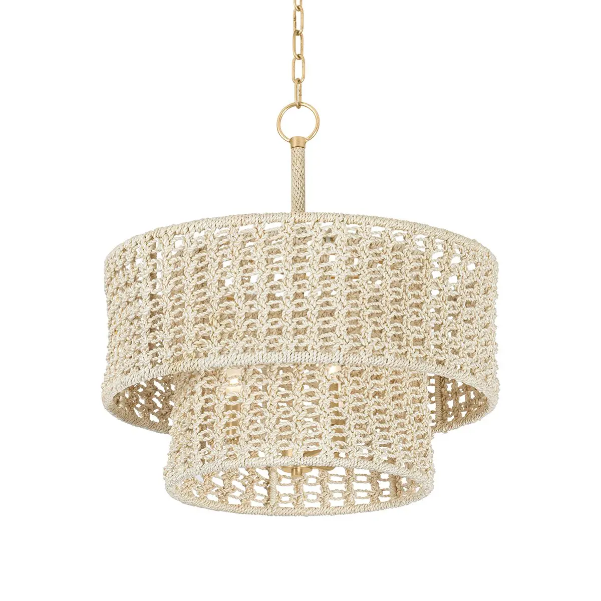 Yorkhill Pendant Light - Bohemian Macramé Design with Two-Tier Drum Shades and Vintage Gold Leaf Finish