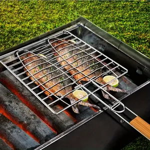 [1pc Premium Foldable BBQ Grill] 1pc Premium Foldable Stainless Steel BBQ Grill Basket - Secure Buckle Fish Grilling Rack for Easy Food Turning, Ideal for Outdoor Barbecues, Camping, Picnics & Family Gatherings