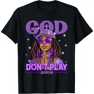✝️[100%cotton][Graphic Tee]God Does Not Play About Me Faith Christian Black Women Afro Inspirational Graphic Tee 100% Cotton Unisex Fit Soft Breathable Crewneck Short Sleeve Casual Spiritual Streetwear Shirt Empowerment Style S–3XL Trend