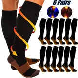 High Compression Copper Support Socks, 6 Pairs 20-30mmHg Graduated Colorblock Slouch Activewear Socks for Adults, 88% Nylon+12% Spandex, All Seasons, Daily Wear for Gentle Care & Sports Use, XXL Size,techvibes