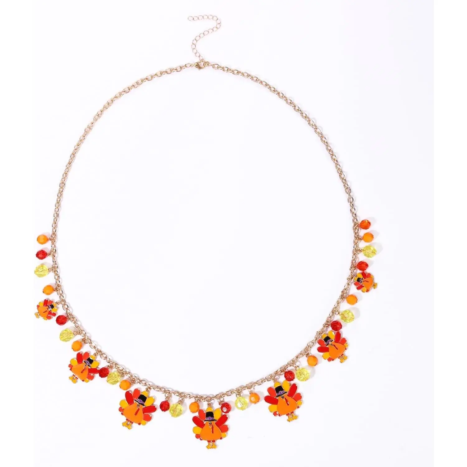Turkey Necklace Thanksgiving Necklaces for Women Long Turkey Beaded Charm Necklace Pendant Thanksgiving Holiday Festive Jewelry Necklace (Turkey)