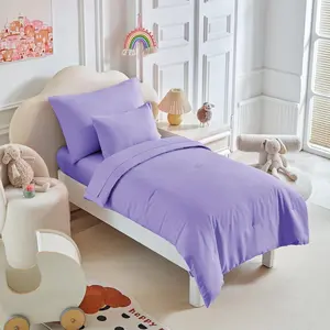 Kids Comforter Sheet Set - Soft and Breathable Bed Set Includes Quilted Comforter, Fitted Sheet, Flat Top Sheet, Pillowcase and Toddler Pillowcase for Toddler - 5 Pieces Toddler Bedding Set Purple