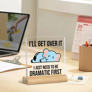 Acrylic Desktop Decoration Sign with Wooden Stand, Humorous Office Accessory, Perfect Gift for Friends Colleagues, Horizontal Layout No Power Needed, Acrylic Plaque Decor