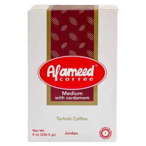 Al Ameed Gourmet Turkish Ground Coffee (8 OZ/226.5g) Medium Roast with Cardamom, 100% Authentic Arabica, Fresh & Finely Ground