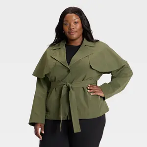 Women's Short Cape Trench - A New Day Olive 1X