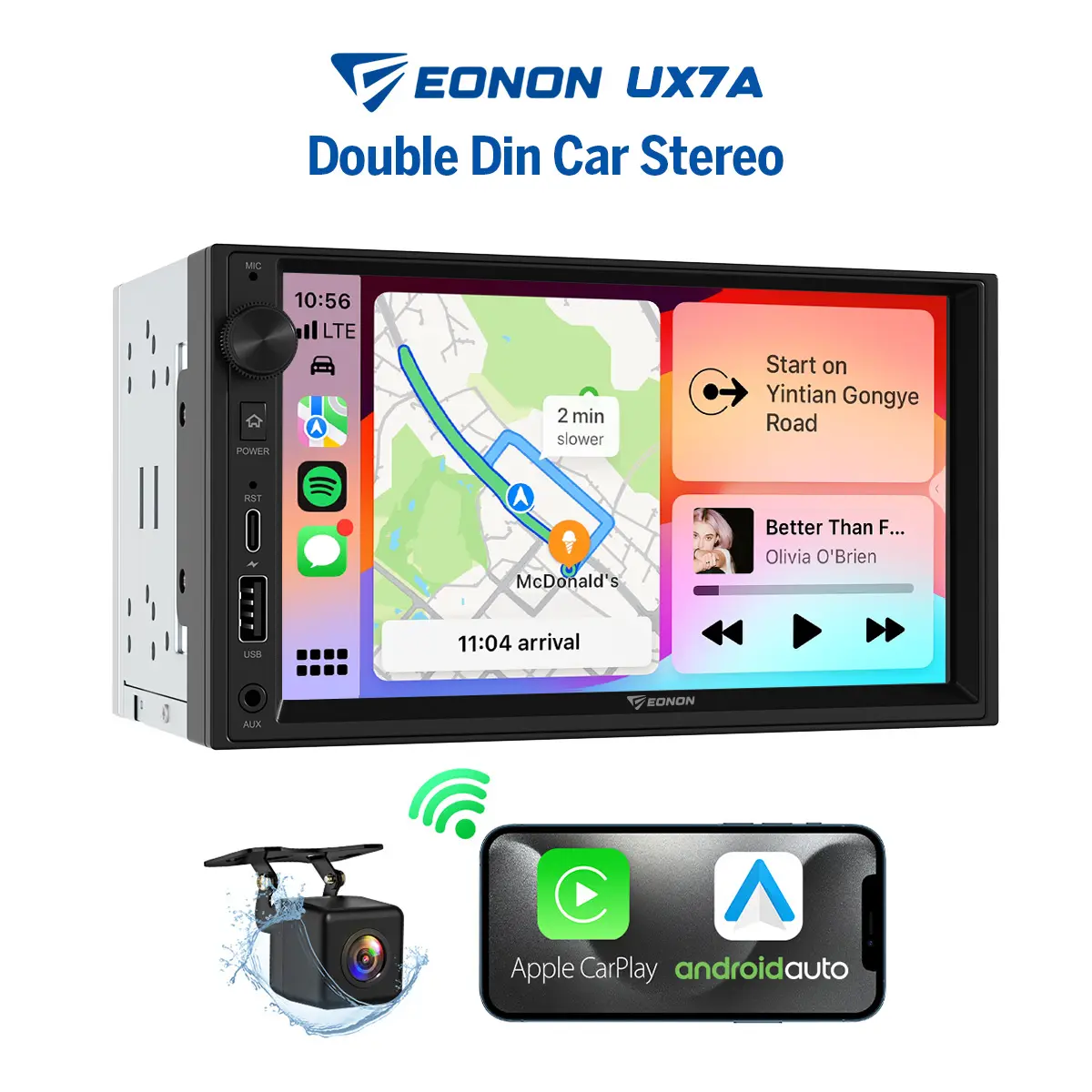 Eonon Double Din Car Stereo, Wireless CarPlay & Android Auto, 7"/10.1" Android 14 Touchscreen, Bluetooth, WiFi, SWC, AM/FM, Free Backup Camera, GPS, Fits Most Cars(Dash Kit & ISO Adapter Cable Not Included, Required for Installation), summerfinds -UX7A, C