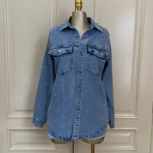 Fatima Rhinestone Long Sleeve denim shirt