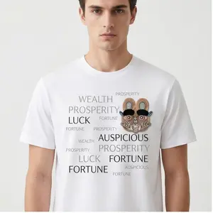 Menswear Neutral Cotton Round Neck T-Shirt, Casual Graphic Print Top with Majestic Tiger Head Design Representing Wealth, Power, and Auspicious Blessings